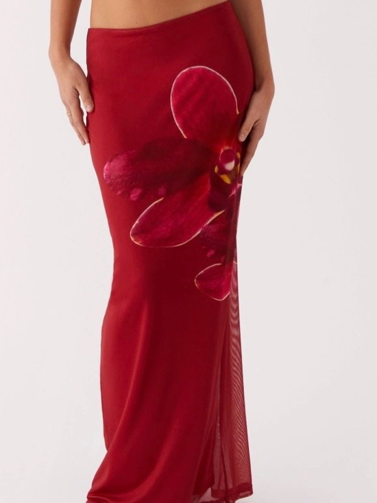 Peppermayo Dresses & Skirts - Red Floral Maxi Skirt - Women's Elegant Long Skirt